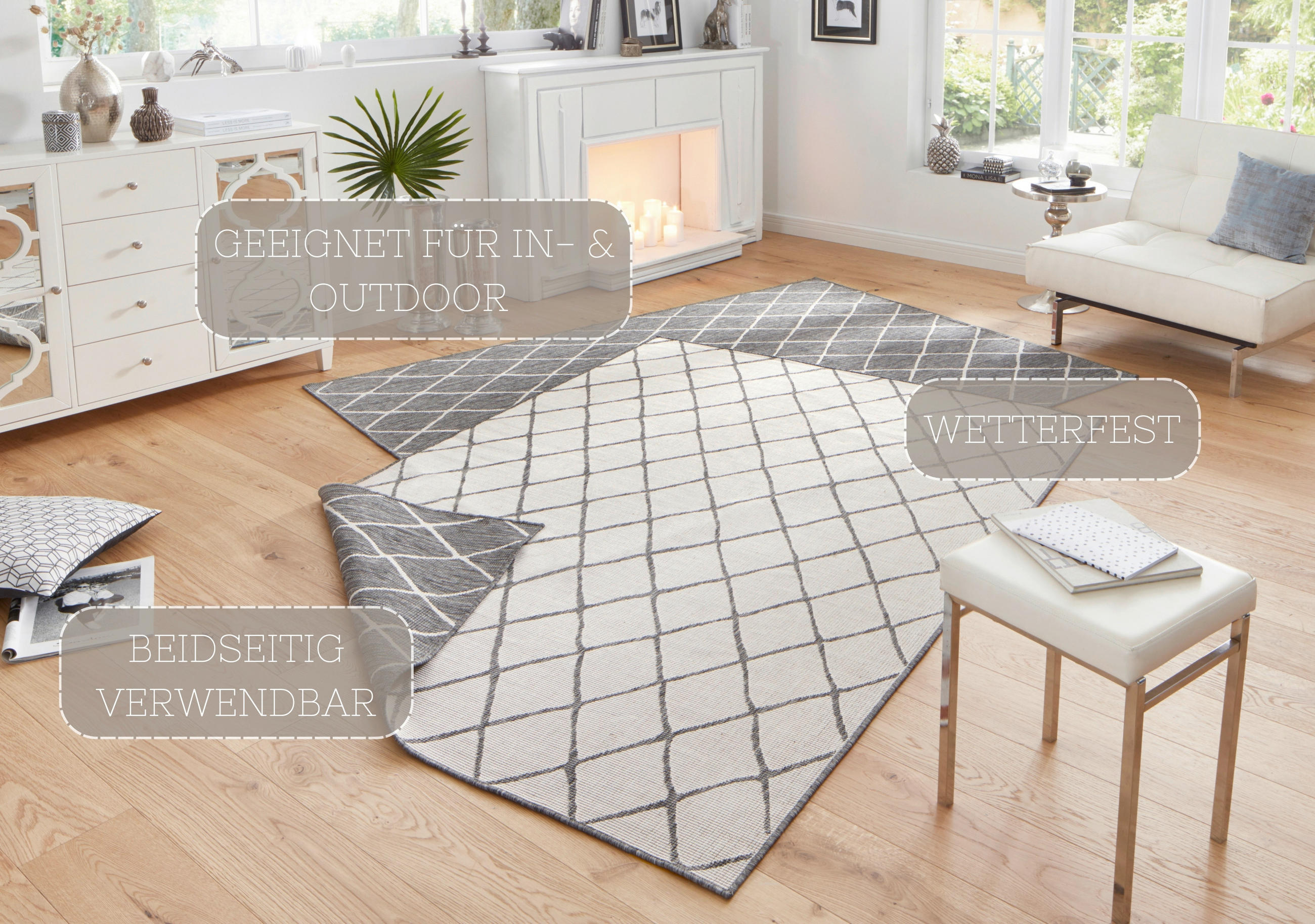 OUTDOORTEPPICH 80/150 cm Twin Creme, Grau  - Creme/Grau, Design, Kunststoff (80/150cm)