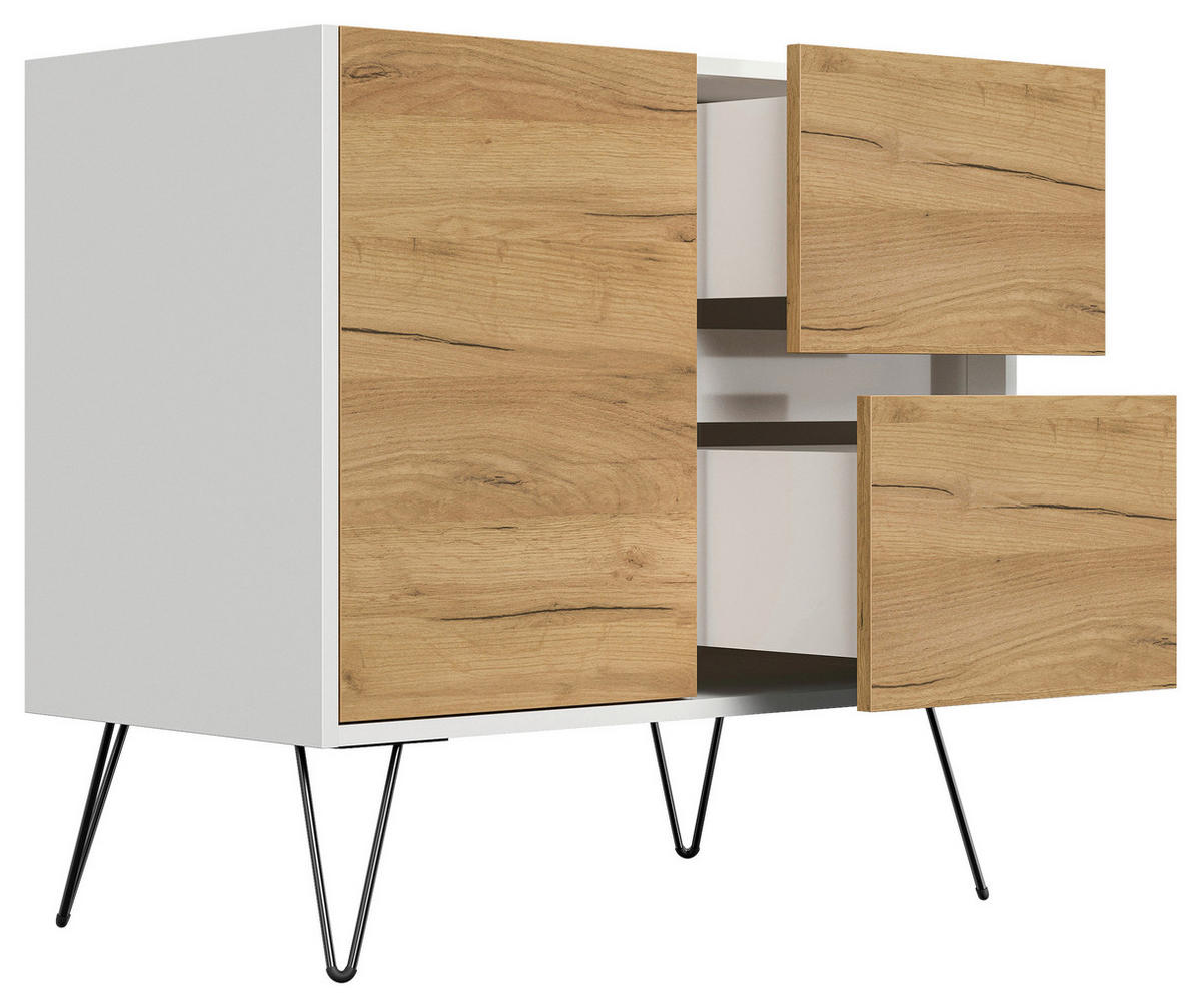 SIDEBOARD Posseik Industrial  in 79/75,8/42 cm  - Eichefarben/Weiß Hochglanz, Design, Holzwerkstoff/Metall (79/75,8/42cm) - P & B