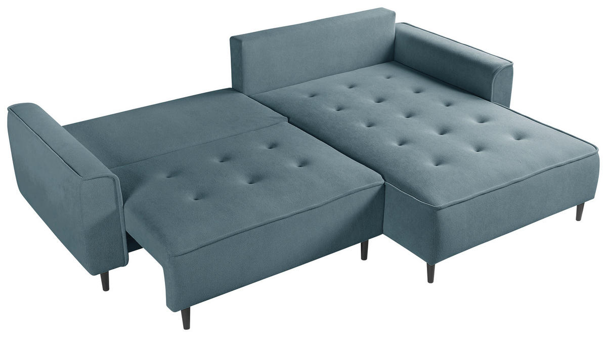 ECKSOFA in Flachgewebe Blau  - Blau/Schwarz, Design, Holz/Textil (263/183cm) - MID.YOU