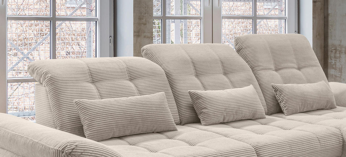 ECKSOFA Beige Cord  - Beige/Schwarz, MODERN, Textil/Metall (314/184cm) - Livetastic