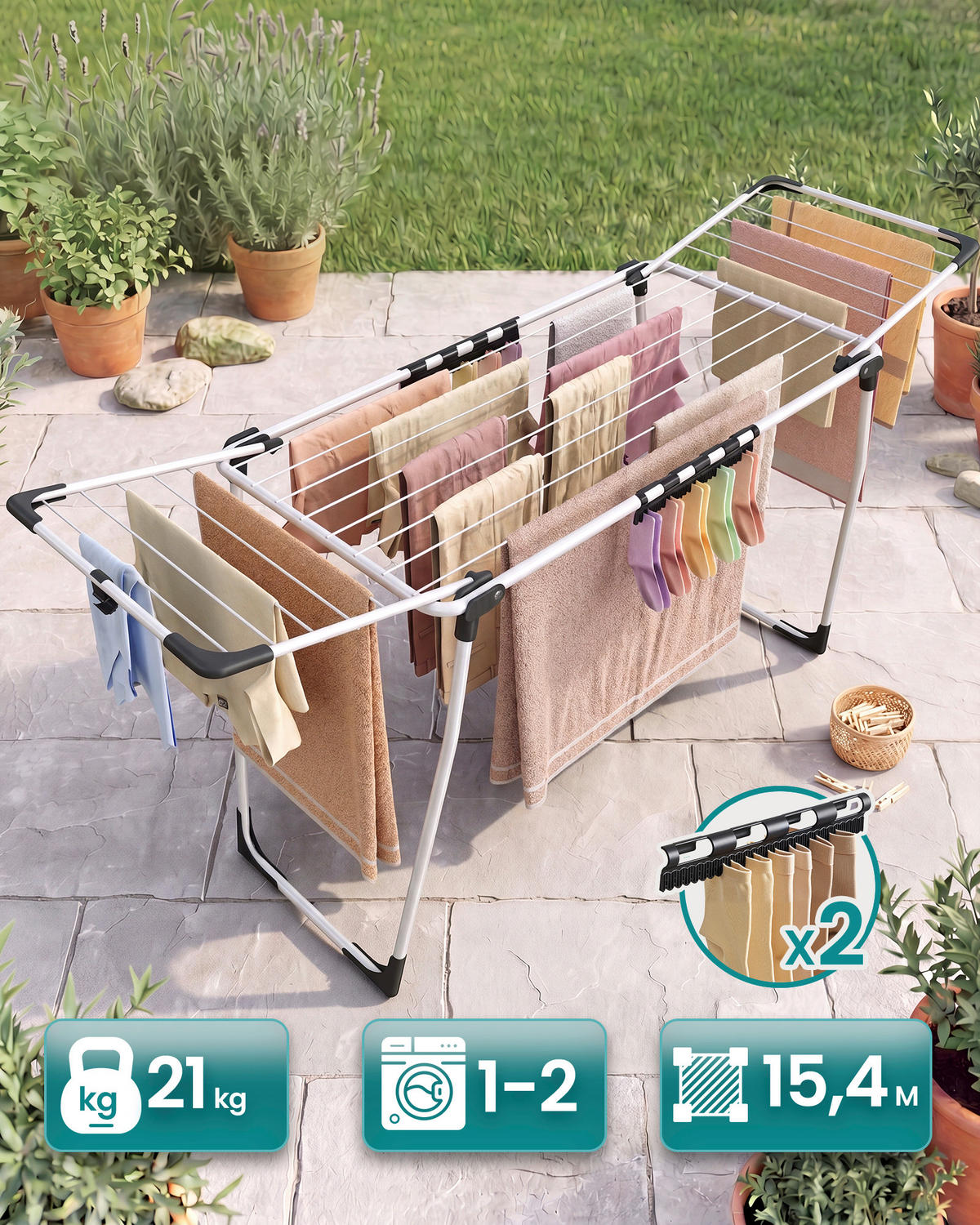 WÄSCHETROCKNER Bunji 174/96/56 cm  - Weiß, Basics, Kunststoff/Metall (174/96/56cm)