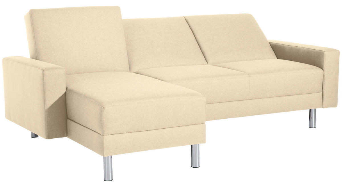 ECKSCHLAFSOFA inkl. Hocker in Beige Textil   - Chromfarben/Beige, Konventionell, Textil/Metall (152/230cm) - Max Winzer