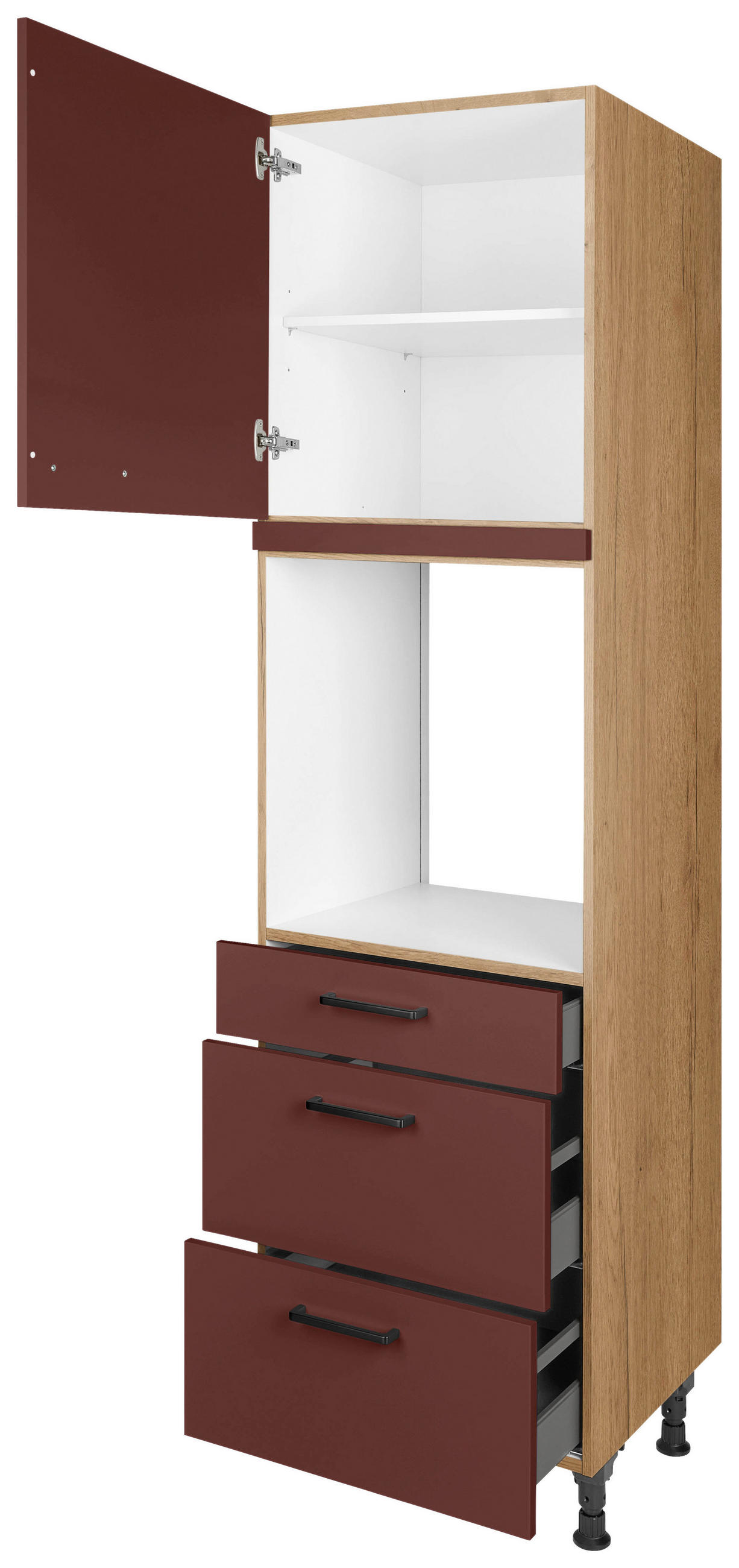 GERÄTEUMBAUSCHRANK 60/216,6/58 cm  in Rot, Eichefarben  - Eichefarben/Rot, MODERN, Holzwerkstoff/Metall (60/216,6/58cm) - Nobilia