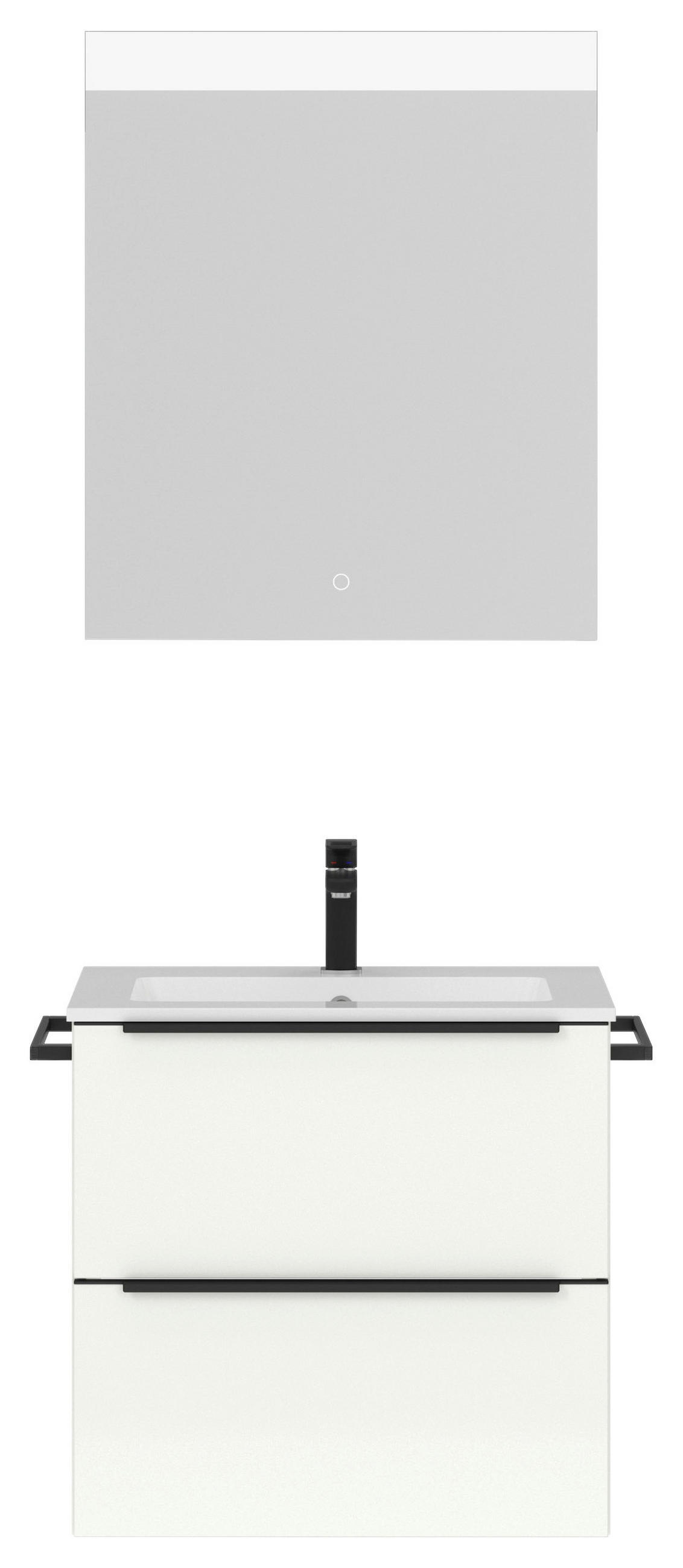 BADEZIMMER  in 61 cm  - Weiß Hochglanz/Schwarz, MODERN, Holzwerkstoff/Stein (61cm) - Nobilia