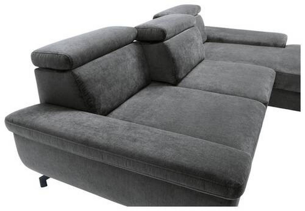 ECKSOFA in Velours Anthrazit  - Anthrazit/Silberfarben, Modern, Textil/Metall (262/182cm) - Trendmanufaktur