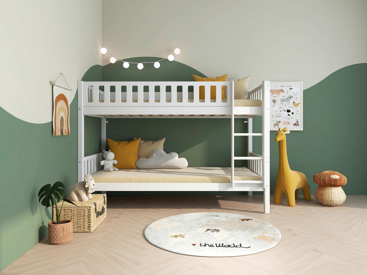 ETAGENBETT 90/200 cm,  in Absturzsicherung, Leiter, Lattenrost, Rollroste  - Weiß, MODERN, Holz (90/200cm) - Chameo