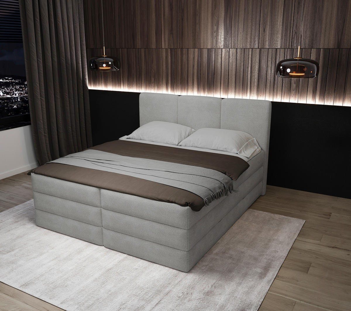 BOXSPRINGBETT 180/200 cm  in Grau  - Schwarz/Grau, Modern, Holz/Holzwerkstoff (180/200cm) - MID.YOU