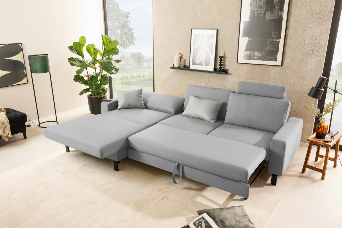 ECKSOFA Cord Hellgrau  - Hellgrau/Schwarz, Design, Textil/Metall (185/298cm) - Pure Home Lifestyle
