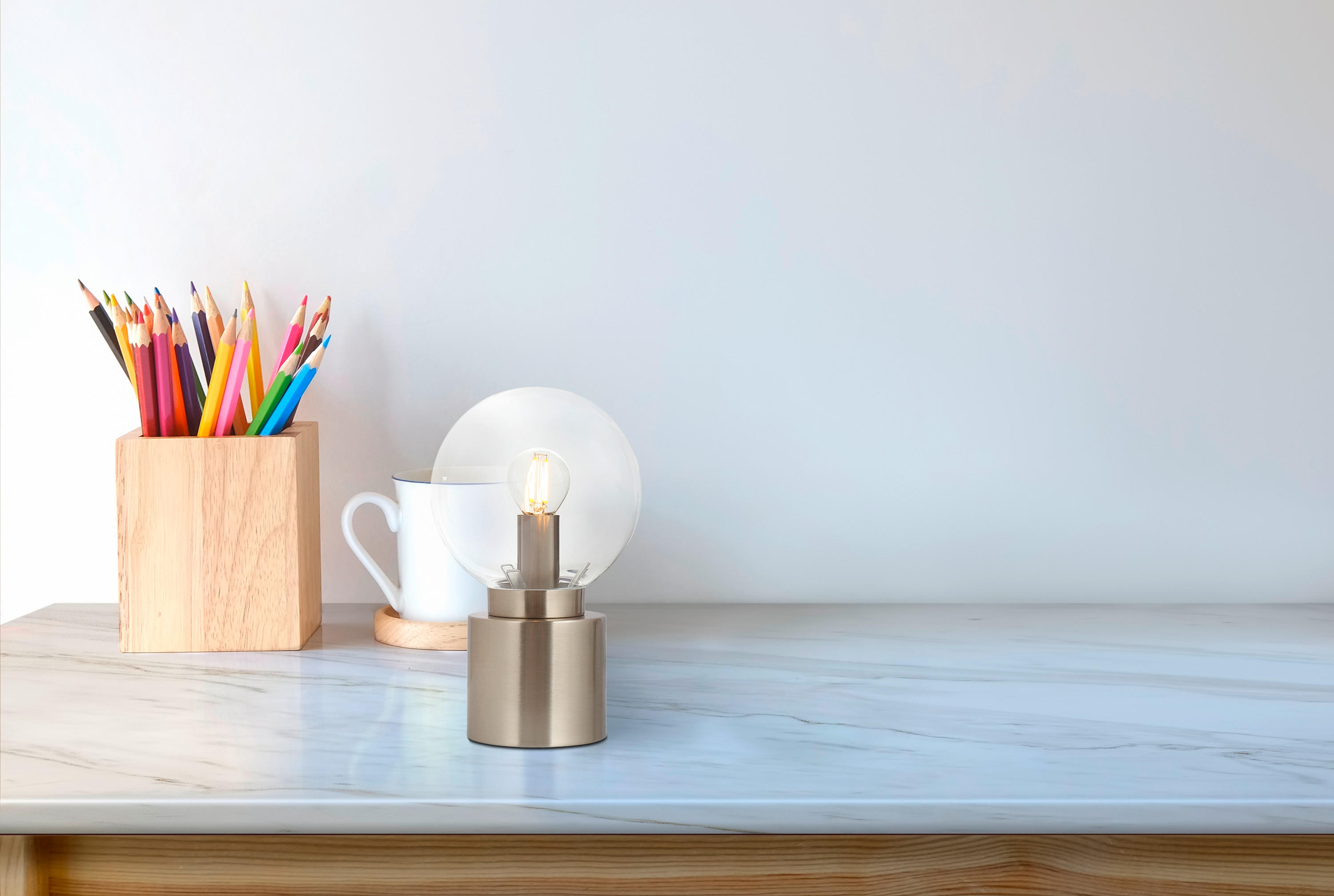 STOLNÍ LAMPA, E14, 15/24,5 cm  - opál/barvy niklu, Design, kov/sklo (15/24,5cm) - Globo