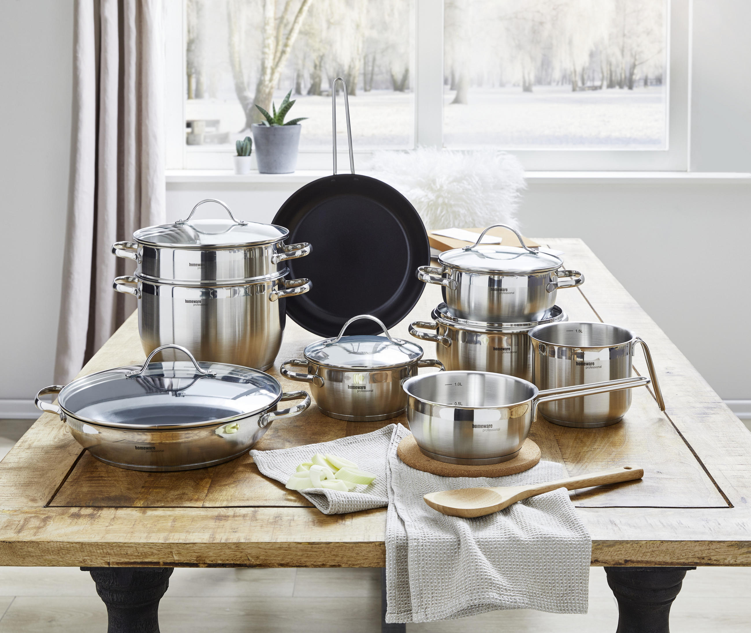 SET DE OALE 9 piese  - străveziu/culoare inox, Konventionell, sticlă/metal - Homeware Profession.