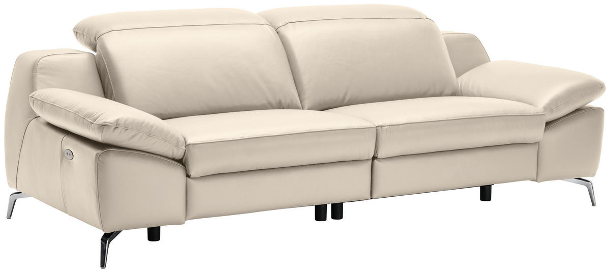 3-SITZER-SOFA Echtleder Beige  - Chromfarben/Beige, Design, Leder/Kunststoff (234/83-99/110cm) - Celina Home