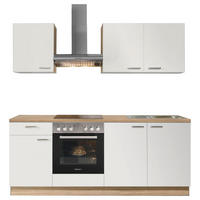 KÜCHENBLOCK 200 cm   in Weiß, Eichefarben  - Edelstahlfarben/Eichefarben, KONVENTIONELL, Holzwerkstoff/Metall (200cm) - Express