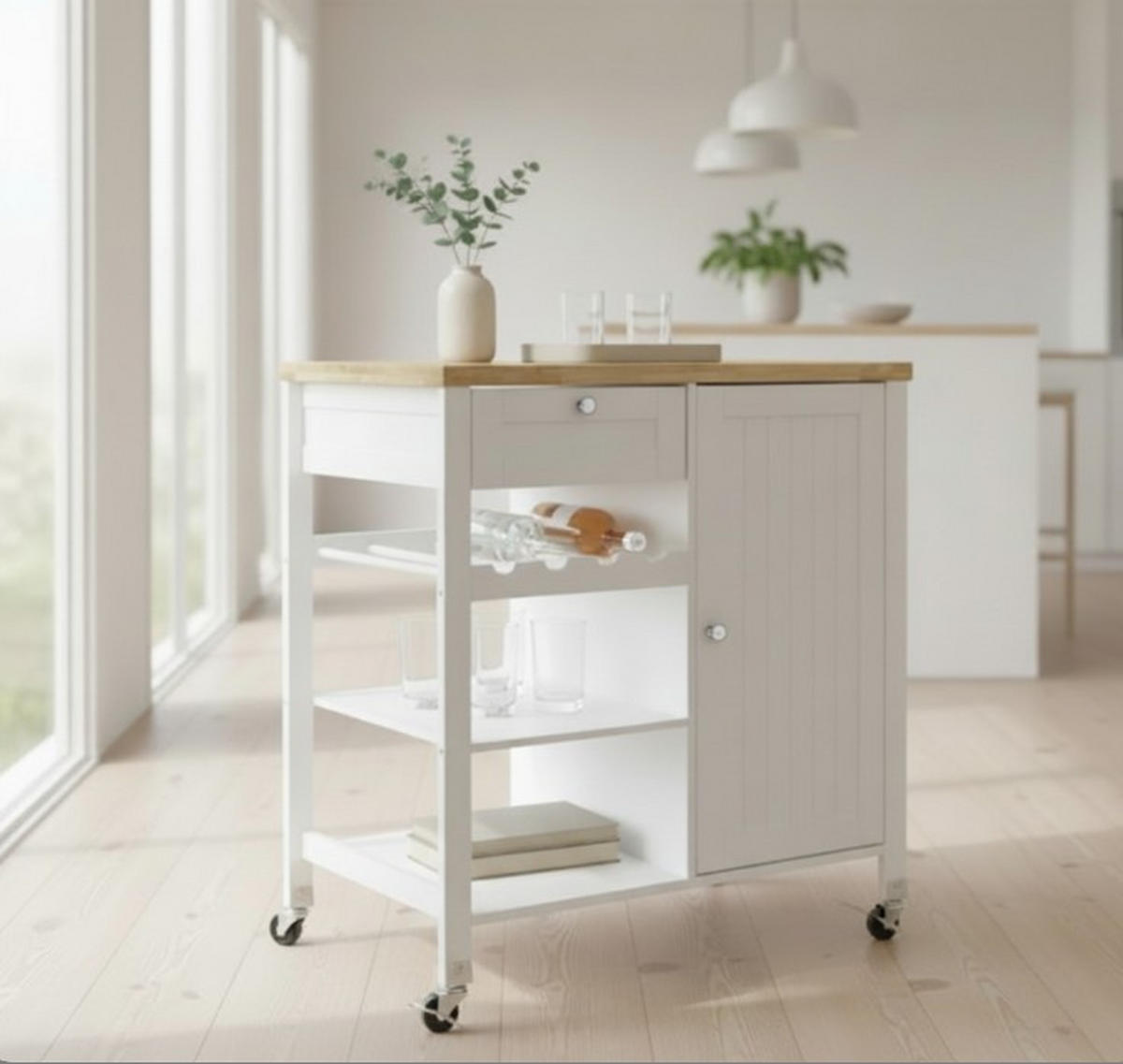 SERVIERWAGEN , Weiss  - Weiss/Silberfarben, Basics, Holz/Holzwerkstoff (80/89/47cm) - MID.YOU