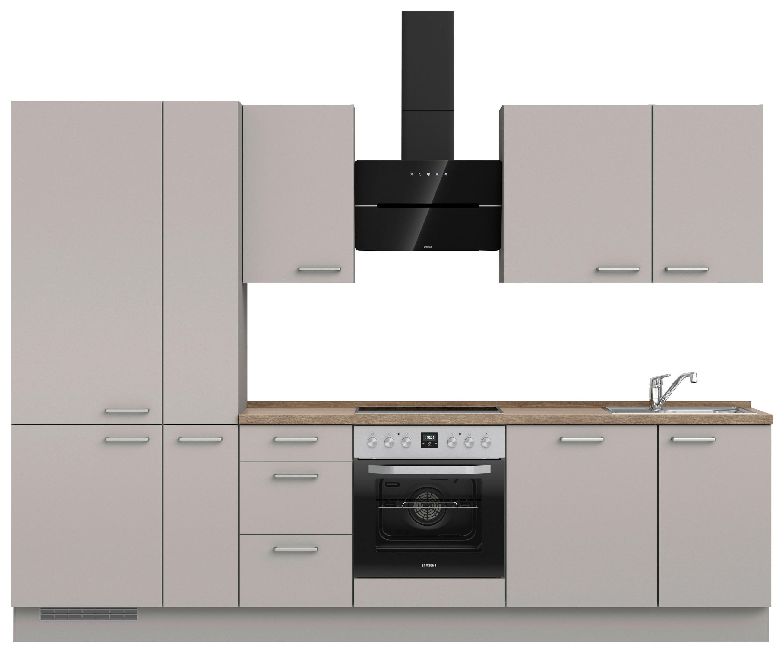 KÜCHENBLOCK 300 cm   in Grau, Eiche dunkel  - Eiche dunkel/Edelstahlfarben, MODERN, Holzwerkstoff/Metall (300cm) - Nobilia