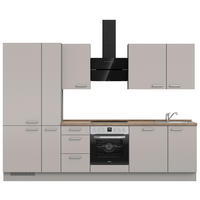 KÜCHENBLOCK 300 cm   in Grau, Eiche dunkel  - Eiche dunkel/Edelstahlfarben, MODERN, Holzwerkstoff/Metall (300cm) - Nobilia