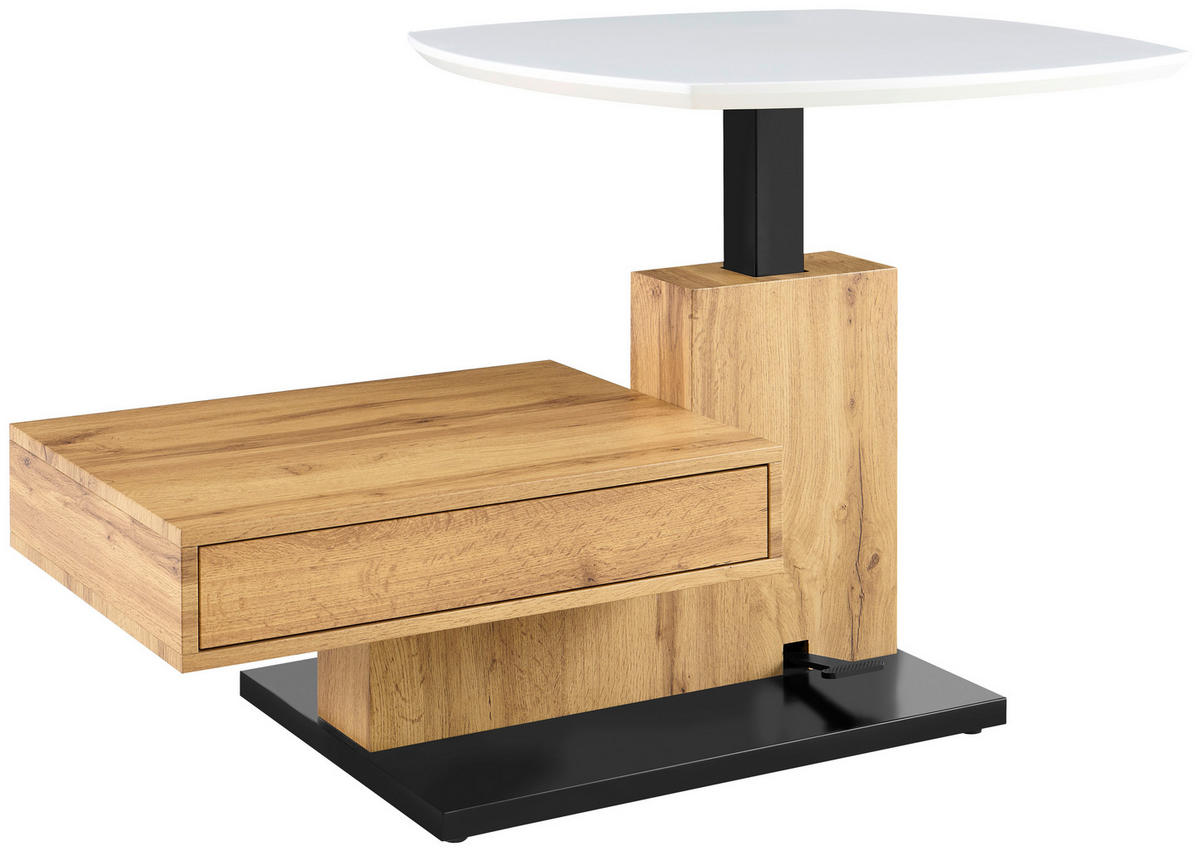 COUCHTISCH 110/70/47.5-66.5 cm quadratisch Schwarz, Weiß, Eichefarben  - Eichefarben/Schwarz, Design, Holzwerkstoff/Metall (110/70/47.5-66.5cm) - MID.YOU