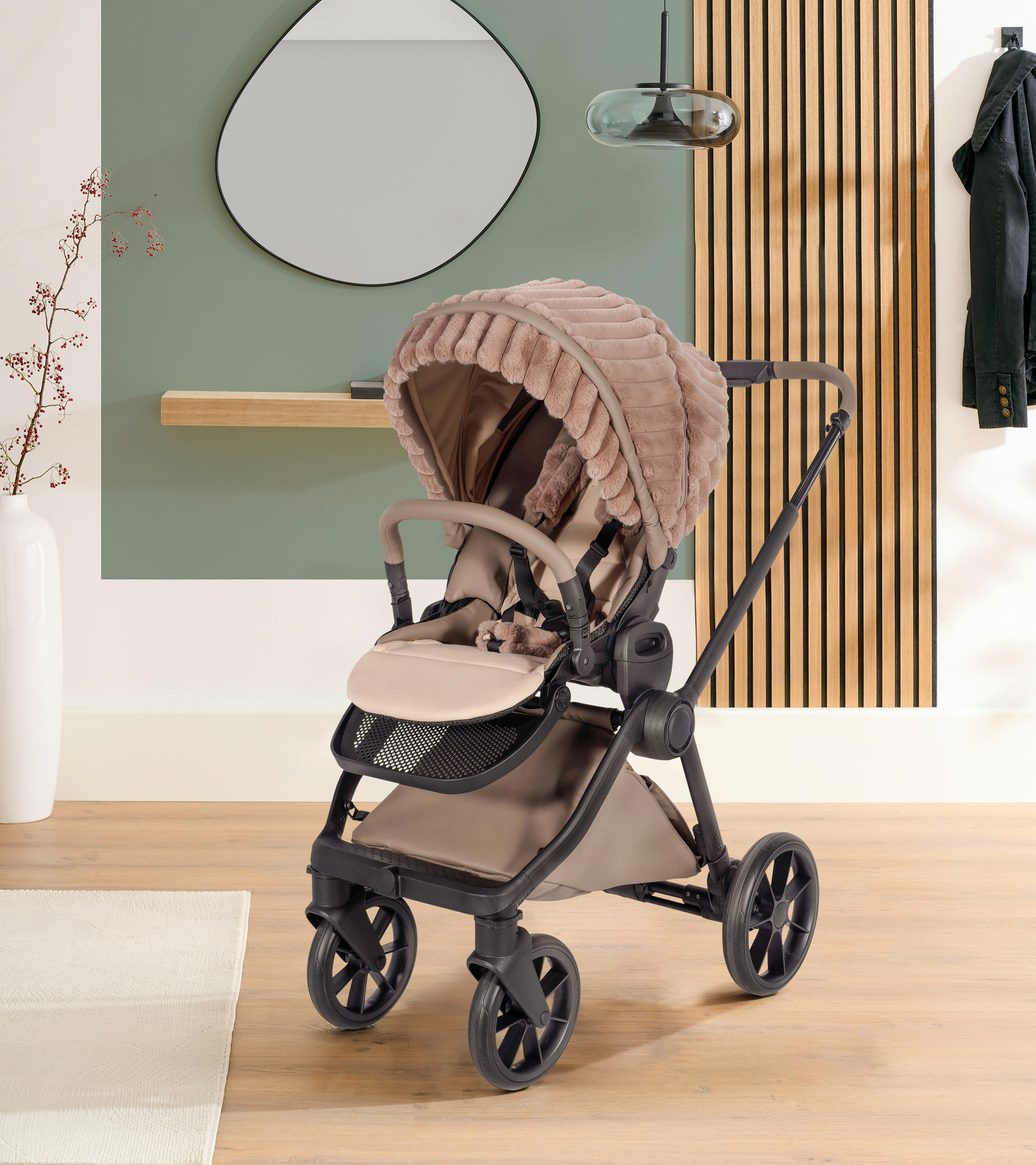 KINDERWAGENSET  - Schwarz/Cappuccino, Design, Textil/Metall (104,5/62/94cm) - Jimmylee