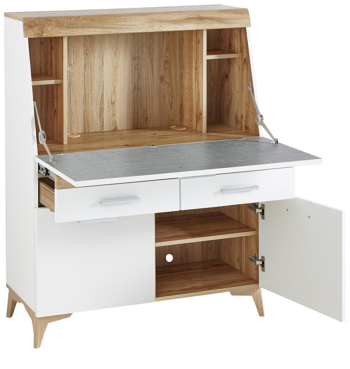 SEKRETÄR  Kabeldurchlass, Stauraum  - Eichefarben/Alufarben, Trend, Holzwerkstoff/Kunststoff (98/124/39,6cm) - Carryhome