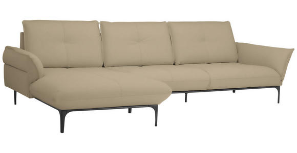 ECKSOFA in Echtleder Beige  - Beige/Schwarz, Design, Leder/Metall (182/325cm) - Valnatura