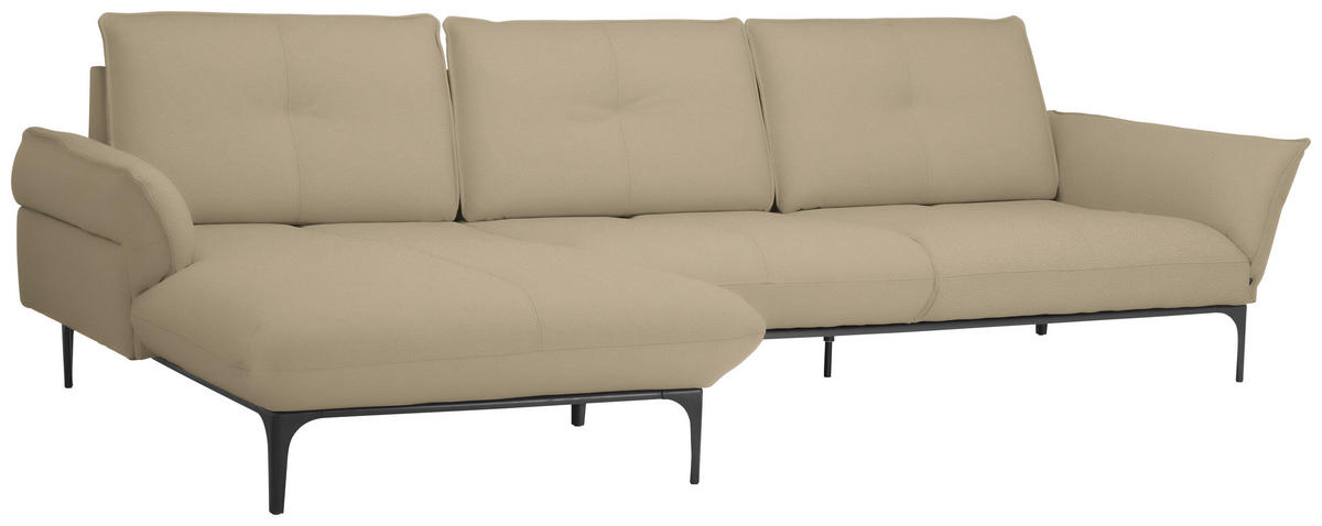 ECKSOFA in Echtleder Beige  - Beige/Schwarz, Design, Leder/Metall (182/325cm) - Valnatura