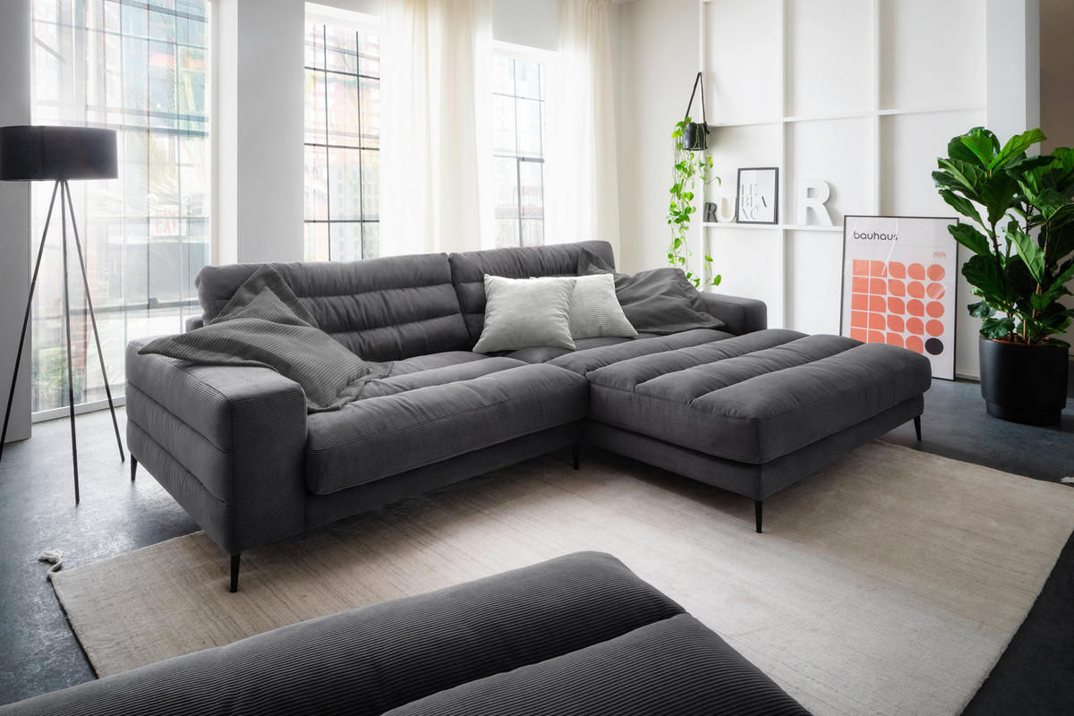 ECKSOFA in Cord Anthrazit  - Anthrazit/Schwarz, Design, Textil/Metall (296/207cm) - Dieter Knoll
