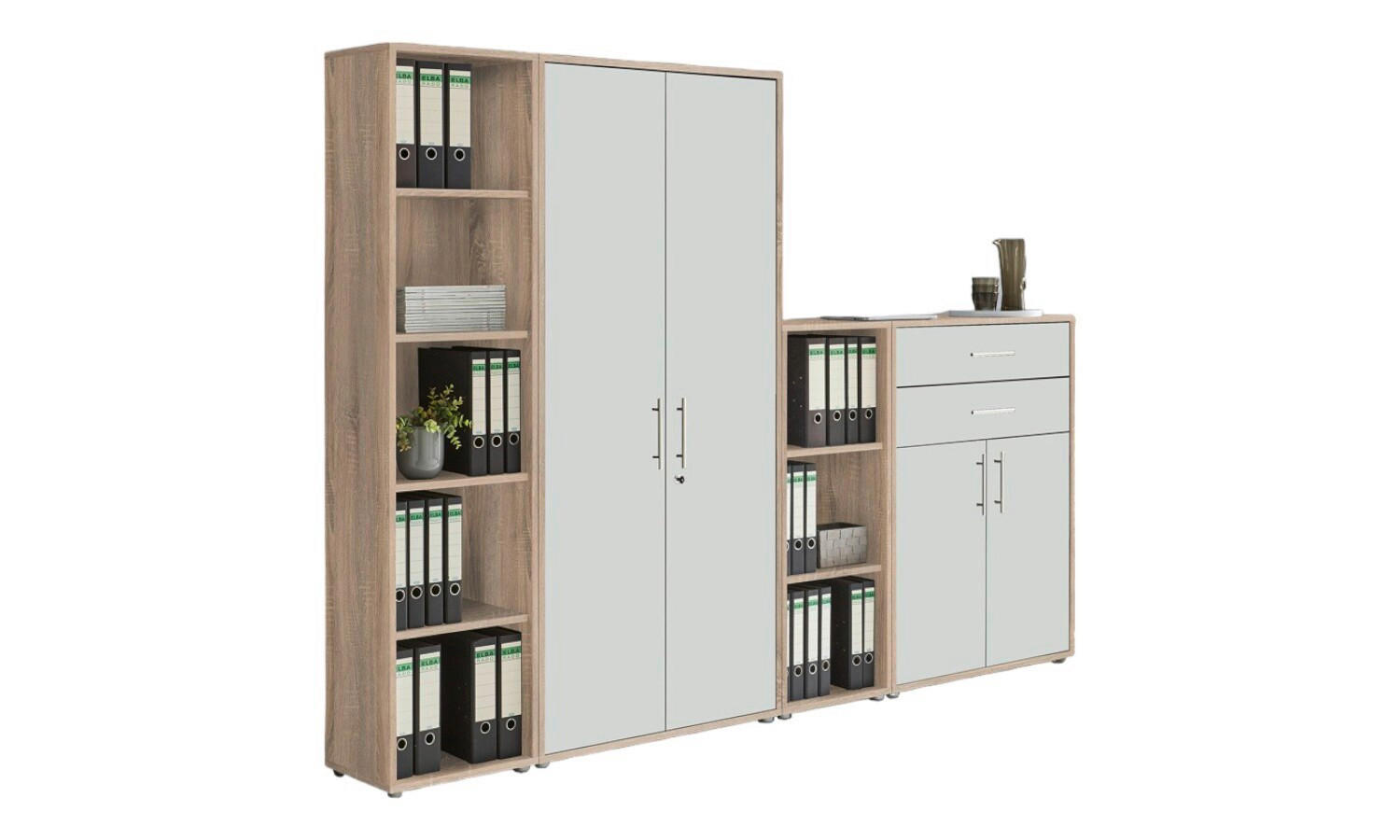 AKTENSCHRANK Weiß, Eichefarben  - Eichefarben/Weiß, MODERN, Holzwerkstoff (257/185,6/33cm) - MID.YOU