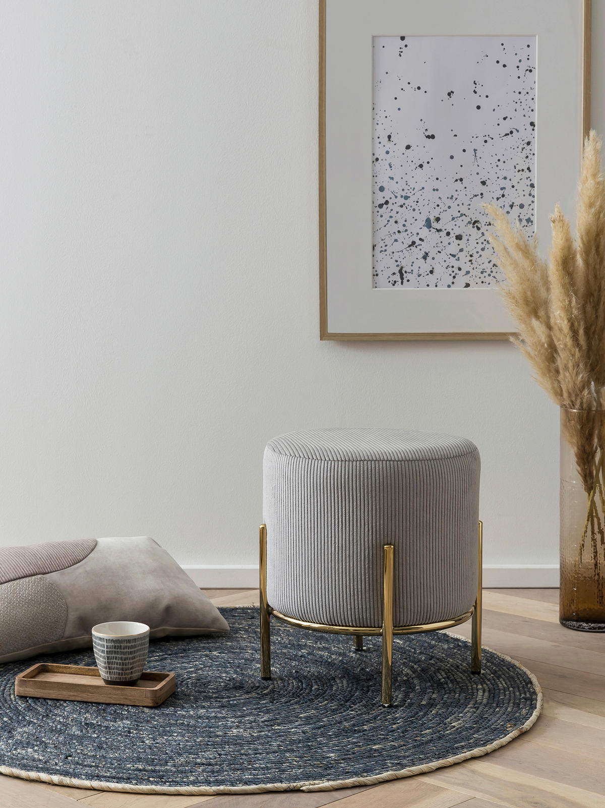 TABURET, textil, 35/38/35 cm - světle šedá/barvy zlata, Moderní, kov/textil (35/38/35cm) - Livetastic