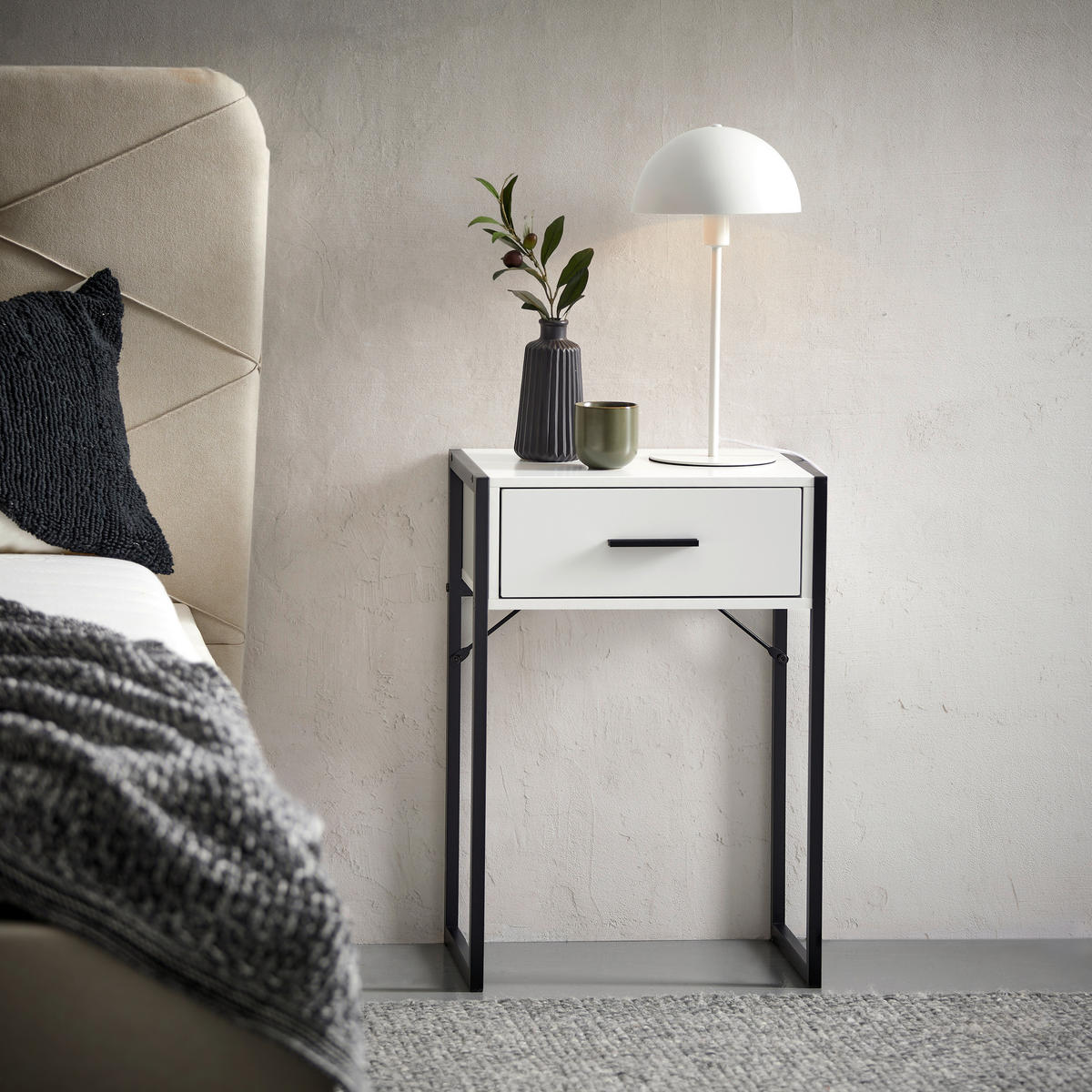 NACHTSCHRANK 41/60/30 cm  - Schwarz/Weiß, MODERN, Holzwerkstoff/Metall (41/60/30cm) - Livetastic