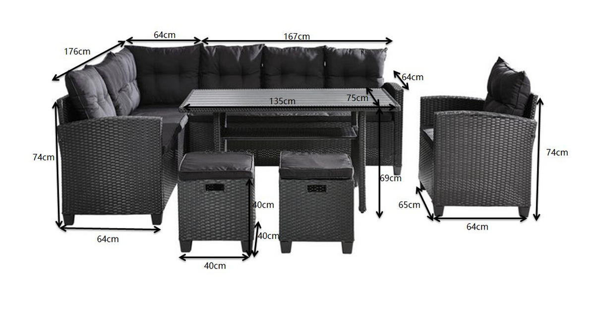 VRTNA GARNITURA   metal, plastika, tekstil  antracit    - crna/antracit, Lifestyle, metal/tekstil (176/232cm) - Ambia Garden