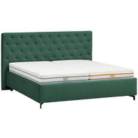 POLSTERBETT 200/200 cm,  in Grün, gepolstertes Kopfteil, Lattenroste,  - Birkefarben/Schwarz, KONVENTIONELL, Holz/Textil (200/200cm) - Novel