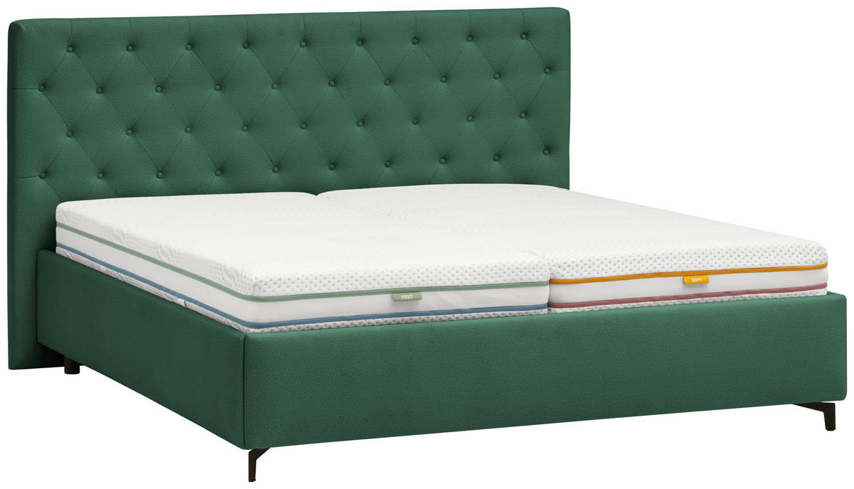 POLSTERBETT 200/200 cm,  in Grün, gepolstertes Kopfteil, Lattenroste,  - Birkefarben/Schwarz, KONVENTIONELL, Holz/Textil (200/200cm) - Novel