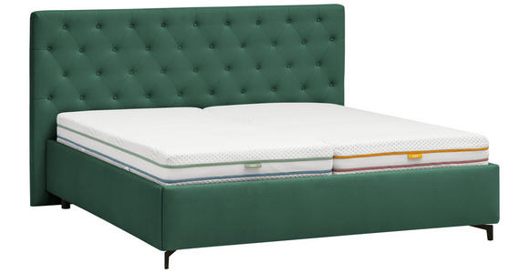 POLSTERBETT gepolstertes Kopfteil, Lattenroste Waldgrün 180/200 cm  - Waldgrün/Birkefarben, KONVENTIONELL, Holz/Textil (180/200cm) - Novel
