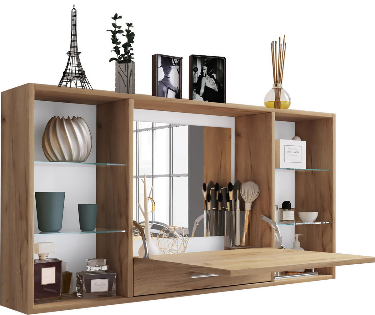 WANDREGAL  - Honigeiche/Alufarben, MODERN, Glas/Holzwerkstoff (115cm) - MID.YOU
