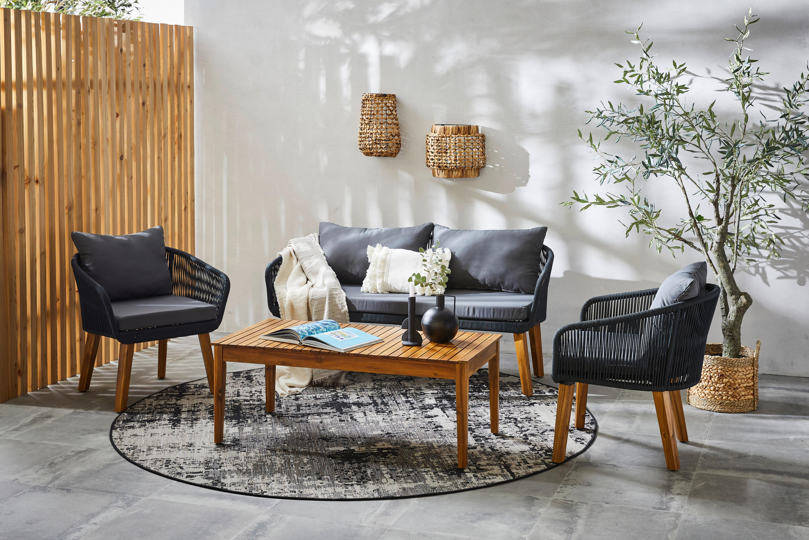 LOUNGEGARNITUR Akazie Hartholz Stahl  - Grau/Akaziefarben, MODERN, Holz/Kunststoff (160/75/70cm) - Ambia Garden