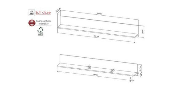 WANDBOARD Schwarz, Eiche Artisan  - Schwarz/Eiche Artisan, KONVENTIONELL, Holzwerkstoff (168/25/19,6cm) - Carryhome