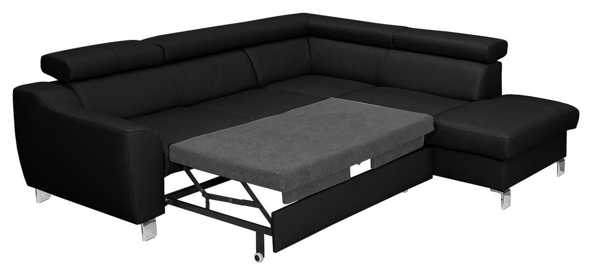 ECKSOFA in Lederlook Echtleder Schwarz  - Chromfarben/Schwarz, Design, Leder/Textil (245/208cm) - Livetastic