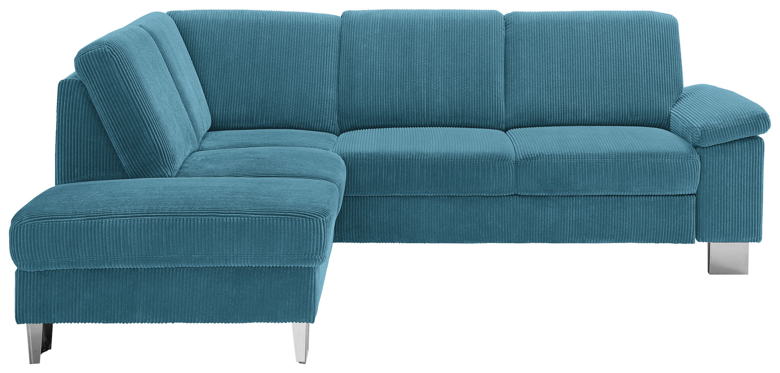 ECKSOFA in Cord Petrol  - Edelstahlfarben/Petrol, Konventionell, Textil/Metall (200/248cm) - Beldomo System