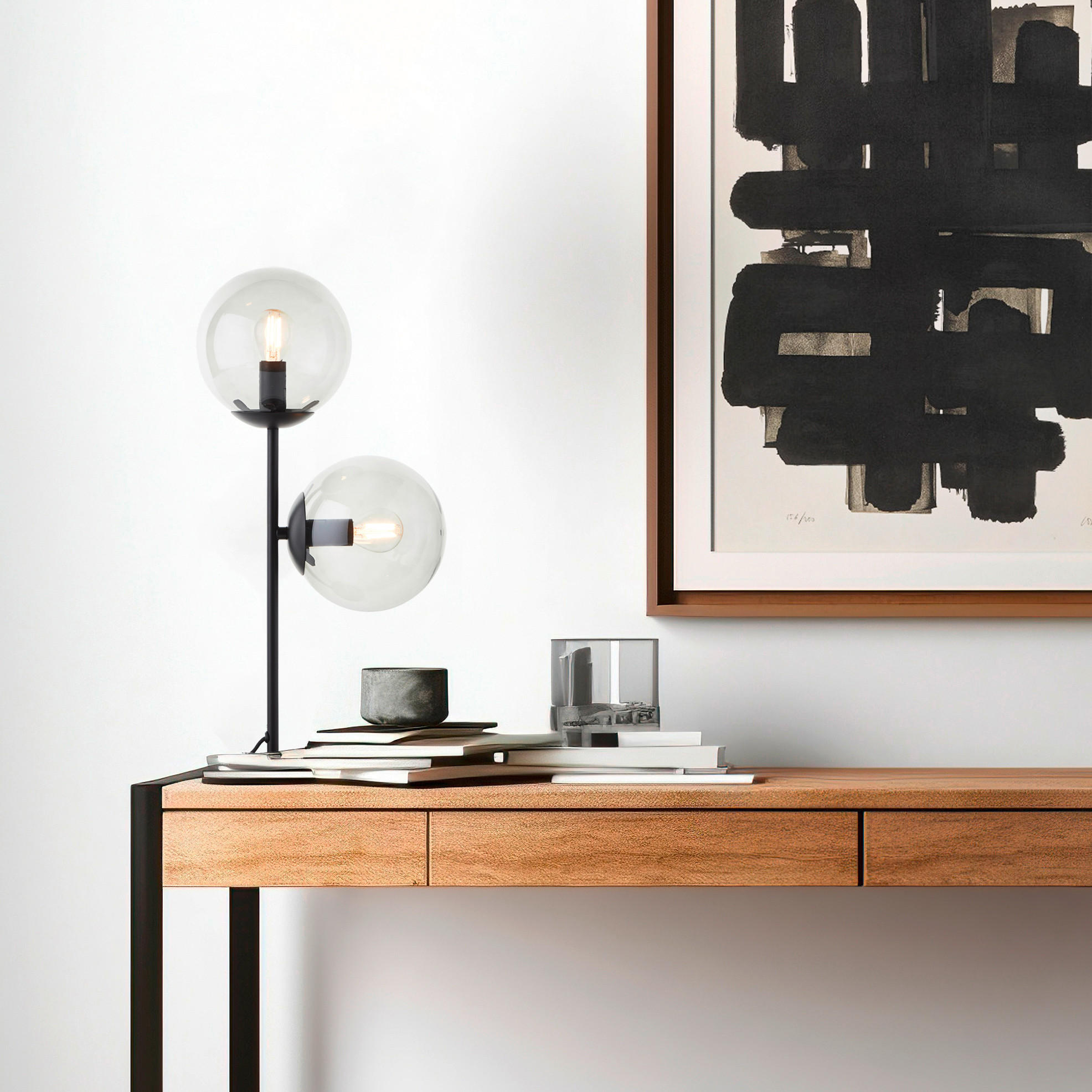 TISCHLEUCHTE   - Schwarz, Design, Glas/Metall (48,2/24/15cm) - Brilliant