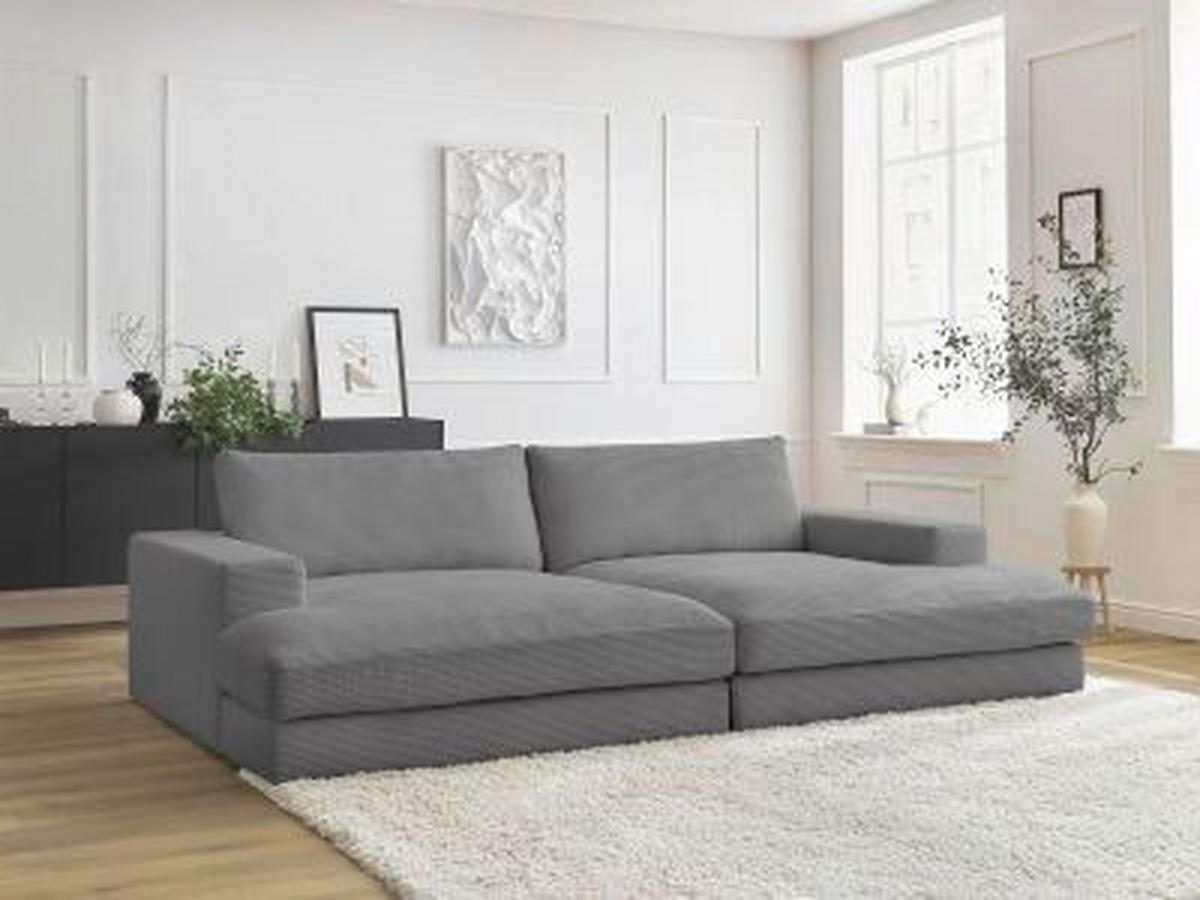 BIGSOFA LEONARD Cord Dunkelgrau  - Dunkelgrau/Schwarz, MODERN, Kunststoff/Textil (234/77/159cm)