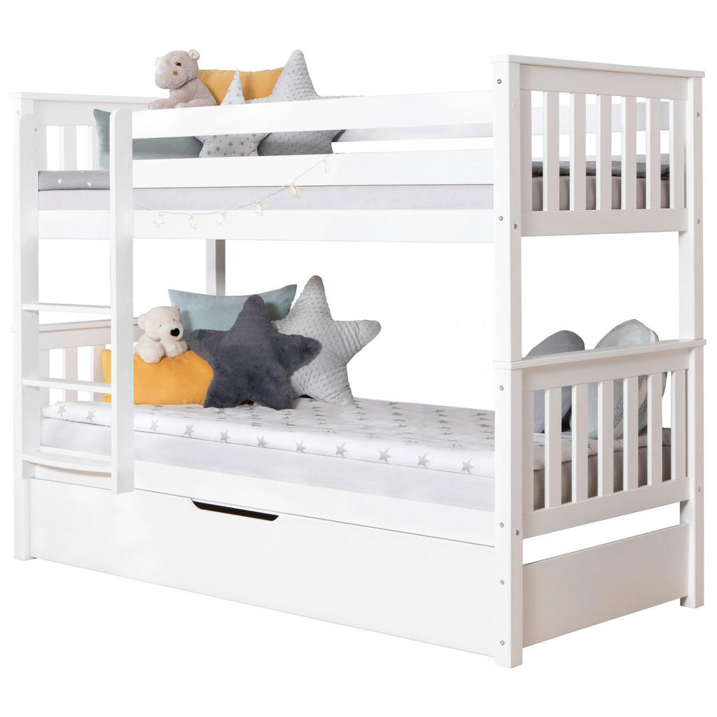 Etagenbett Sammy Weiß Kiefer Massiv 90 Cm M. Bettkasten