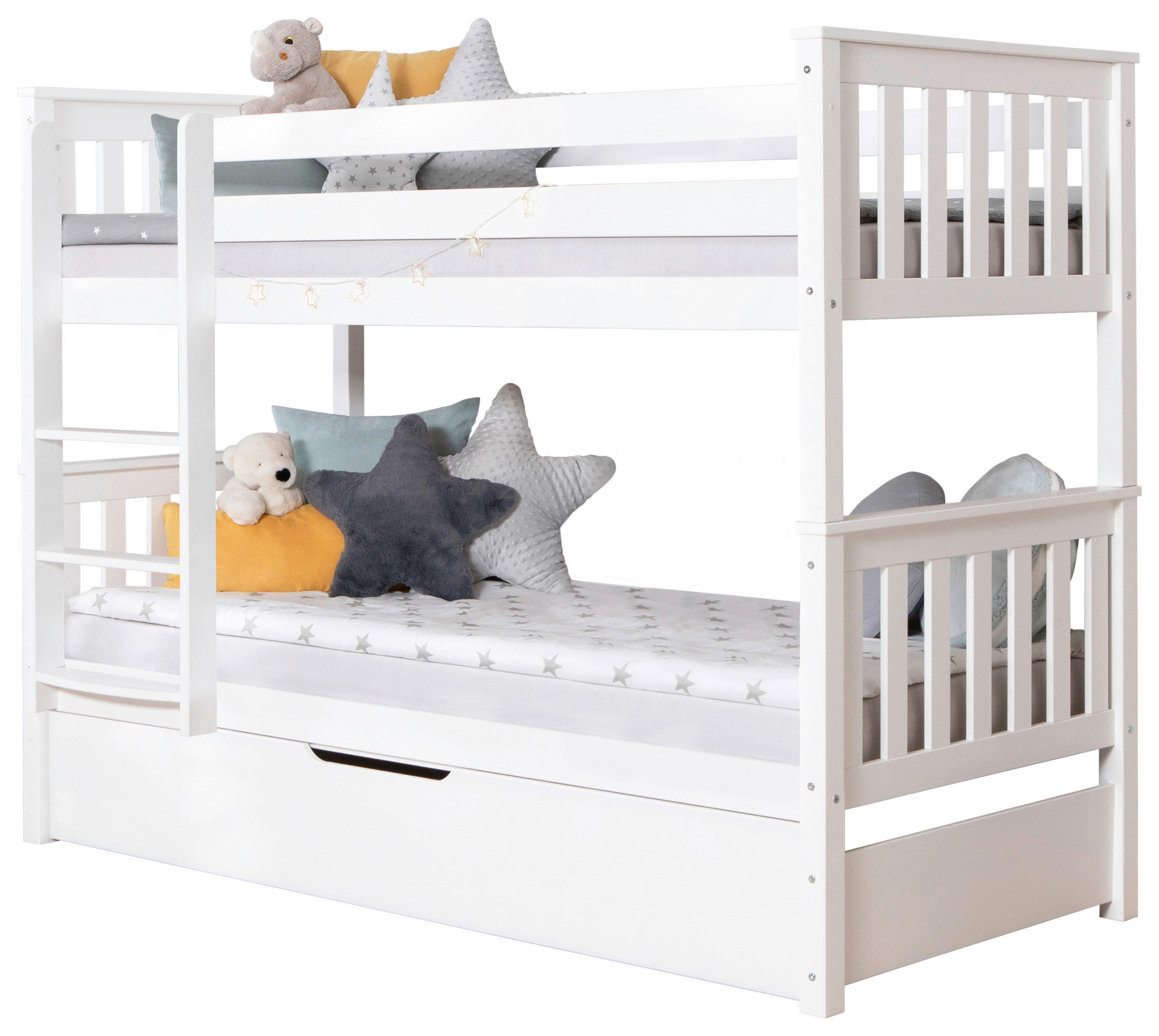 Etagenbett Sammy Weiß Kiefer Massiv 90 cm mit Bettkasten