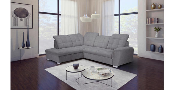 ECKSOFA Dunkelbraun Chenille Bettkasten, Schlaffunktion, Rücken echt, Kopfteilverstellung, Liegefläche im Originalstoff  - Chromfarben/Dunkelbraun, KONVENTIONELL, Kunststoff/Textil (205/260cm) - Carryhome