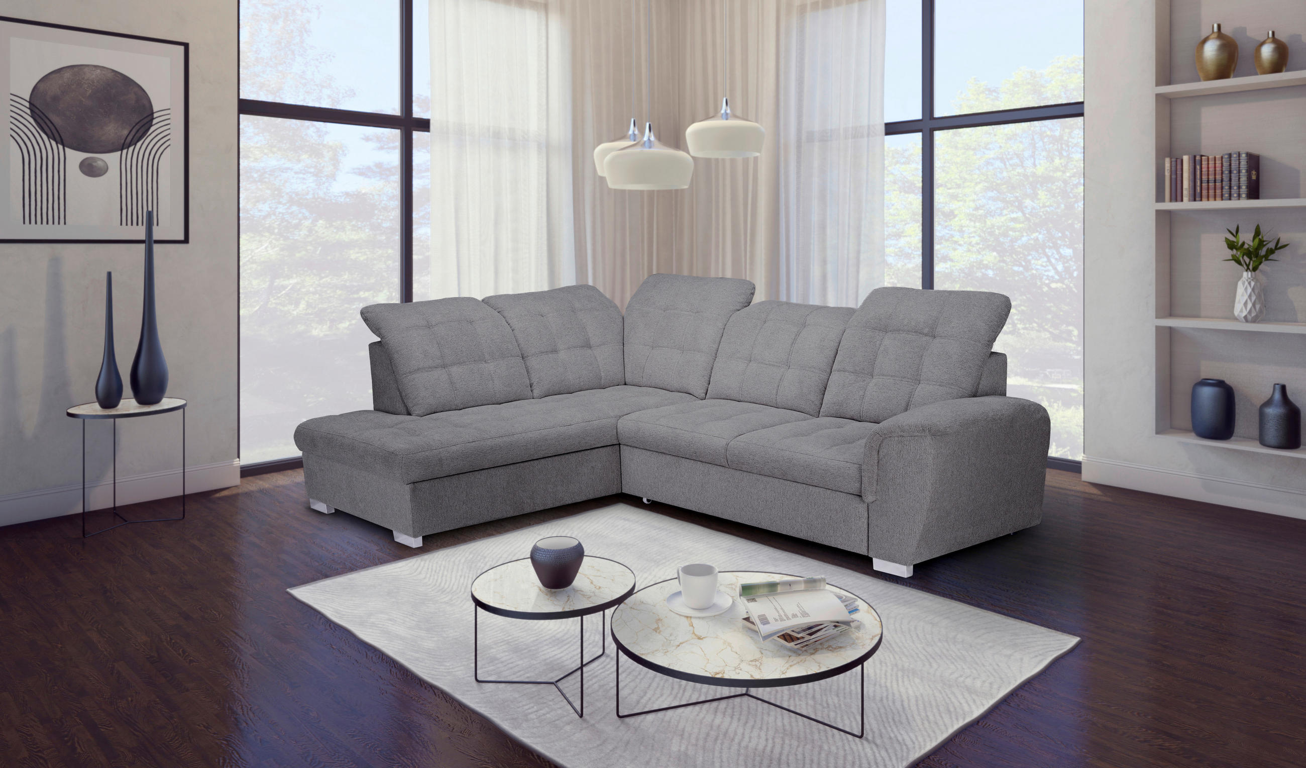 ECKSOFA Dunkelbraun Chenille  - Chromfarben/Dunkelbraun, KONVENTIONELL, Kunststoff/Textil (205/260cm) - Carryhome
