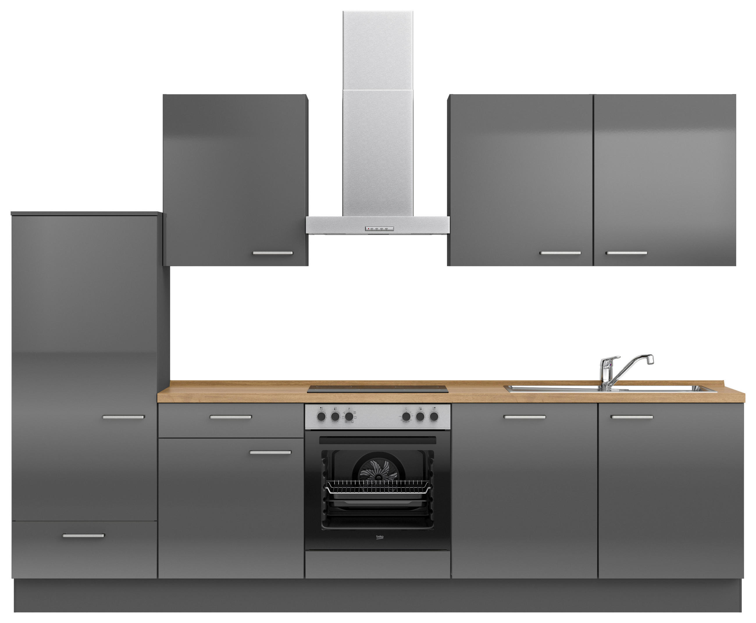 KÜCHENBLOCK 300 cm   in Eichefarben, Schieferfarben  - Schieferfarben/Edelstahlfarben, MODERN, Holzwerkstoff/Metall (300cm) - Nobilia