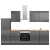 KÜCHENBLOCK 300 cm   in Eichefarben, Schieferfarben  - Schieferfarben/Edelstahlfarben, MODERN, Holzwerkstoff/Metall (300cm) - Nobilia
