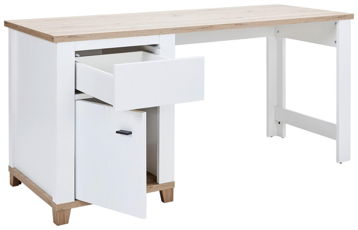 SCHREIBTISCH 160/65/80 cm  in Weiß, Eiche Artisan  - Graphitfarben/Weiß, KONVENTIONELL, Holzwerkstoff/Kunststoff (160/65/80cm) - Hom`in