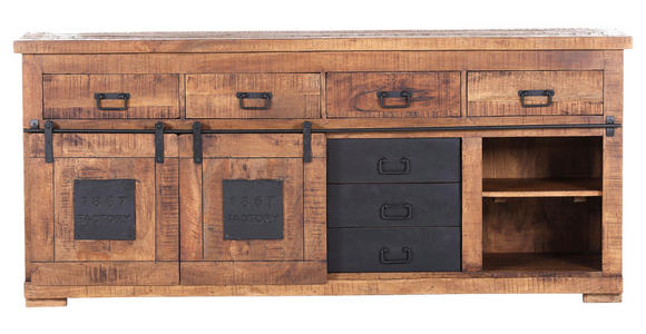 SIDEBOARD in 195/85/45 cm - Schwarz/Naturfarben, ROMANTIK / LANDHAUS, Holz/Metall (195/85/45cm) - Landscape