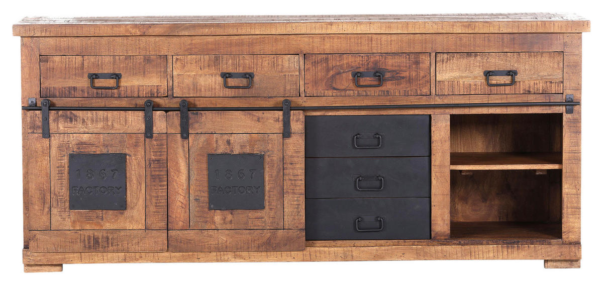 SIDEBOARD 195/85/45 cm  in Naturfarben  - Schwarz/Naturfarben, ROMANTIK / LANDHAUS, Holz/Metall (195/85/45cm) - Landscape