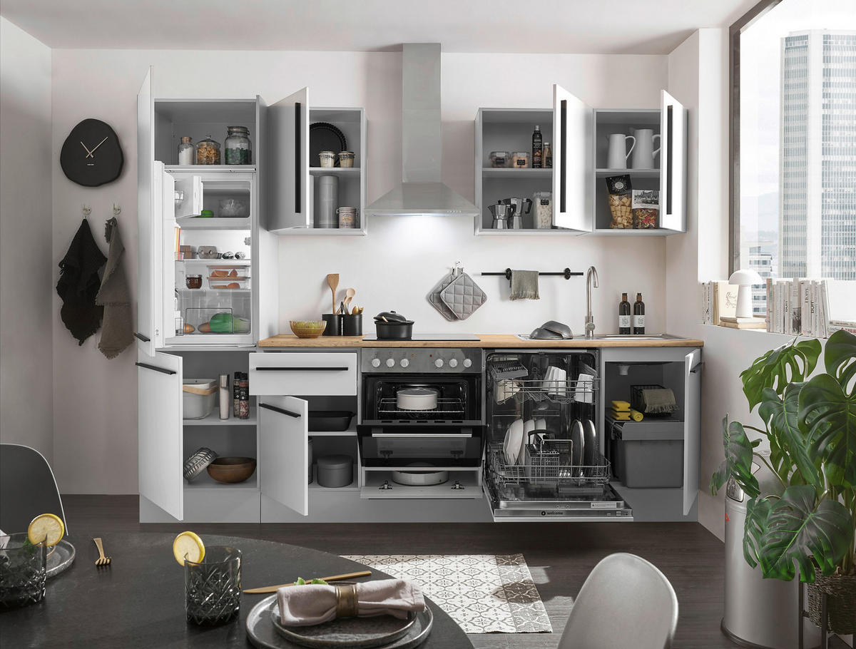 KÜCHENBLOCK 280 cm   in Weiß, Eichefarben  - Eichefarben/Schwarz, Design, Holzwerkstoff/Kunststoff (280cm) - MID.YOU