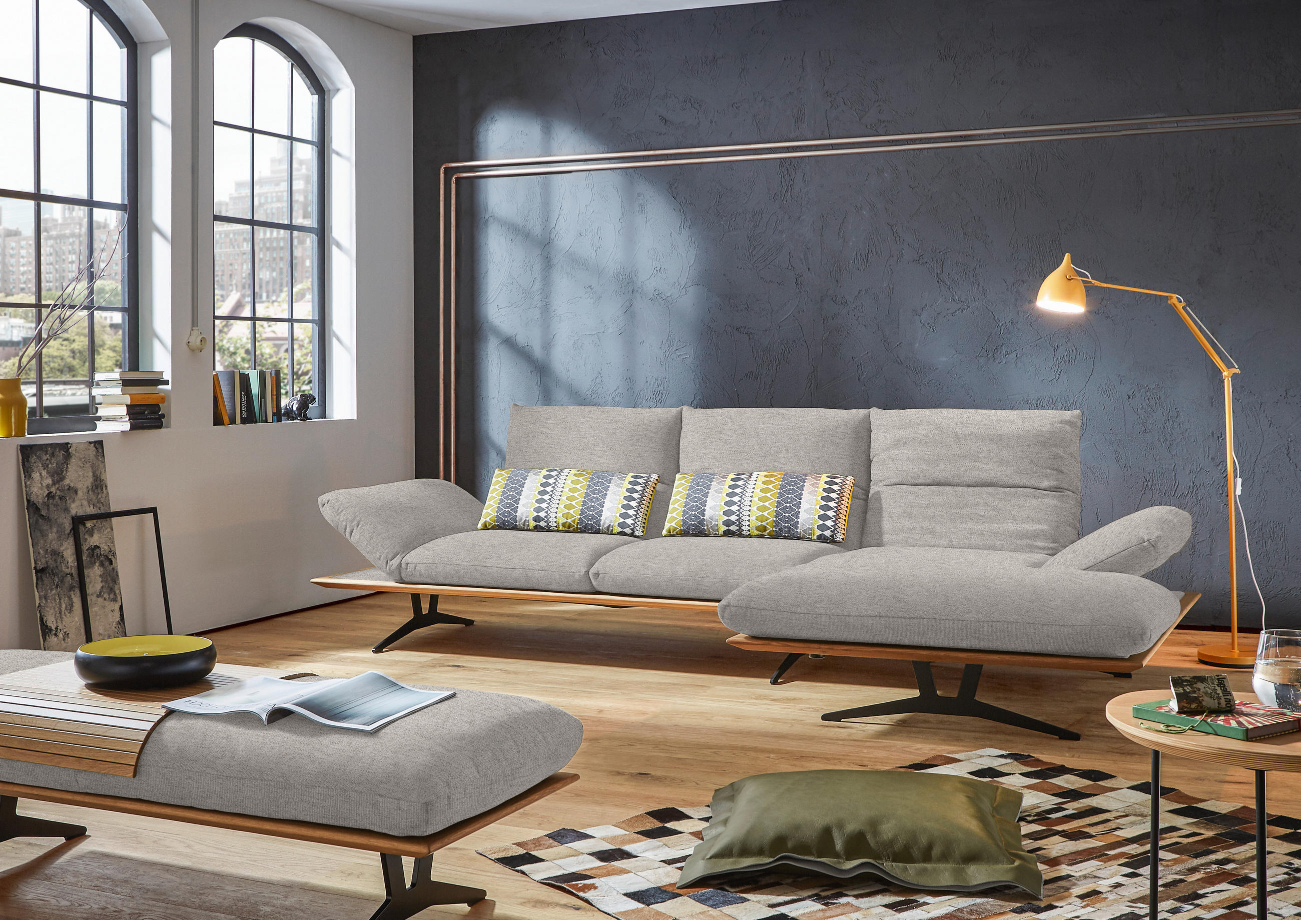 ECKSOFA in Flachgewebe Hellgrau  - Hellgrau/Schwarz, Design, Holz/Textil (314/159cm) - Dieter Knoll
